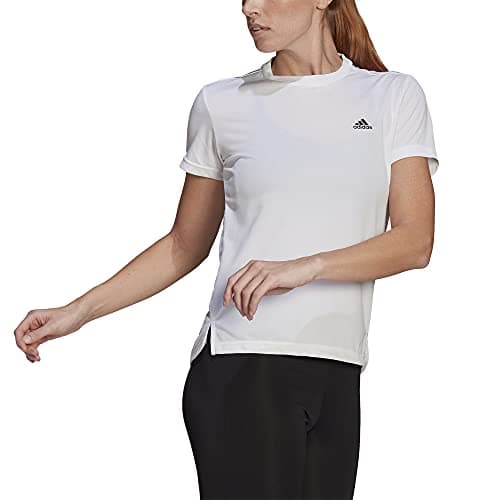Image of adidas Women's Standard AEROREADY Designed 2 Move 3-Stripes Sport Tee, White/Black, Large