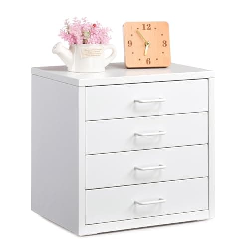 Image of HollyHOME Desktop Stroage Drawers Filing Cabinet with 4 Drawers, Organizer Vertical File Cabinets A4 storage drawers for Home Office Self-assemble,White