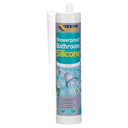 Image of Everbuild Showerproof Bathroom Silicone Sealant – Permanently Flexible – Anti-Fungal Formula – Quick Curing – Waterproof – White – 280ml
