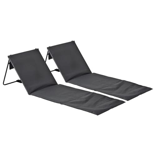 Image of Harbour Housewares Folding Beach Sun Lounger - Grey - Pack of 2 - Foldable Canvas Beach Mat Lounger Portable Garden Sunlounger Mat with Backrest for Garden, Camping, Festivals