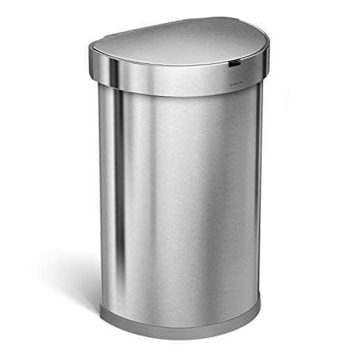 Image of simplehuman ST2009 45L Semi-Round Sensor Bin, Automatic Motion Control, Fingerprint-Proof, Brushed Stainless Steel, W 39.1cm x H 64.1cm x D 32.6cm