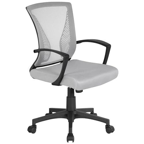 Image of Yaheetech Adjustable Desk Chair Executive Computer Office Chair Ergonomic Swivel Mesh Chair with Comfy Lumbar Support and Arms for Home Light Grey
