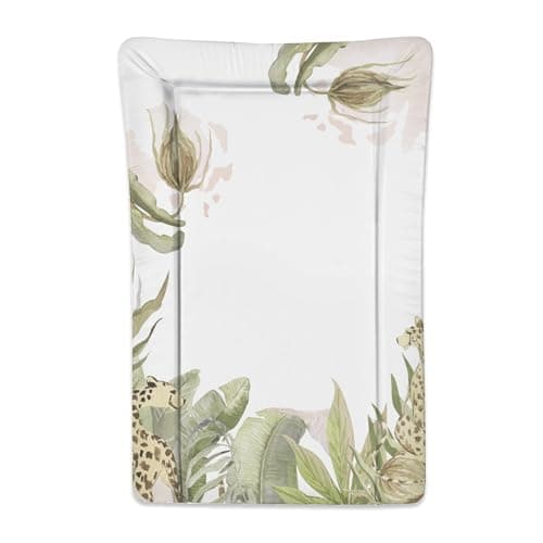 Image of Profiled Soft Base Newborn Baby Changing Unit Mat with Raised Edges 73x46 cm (Leopard in Leaves)