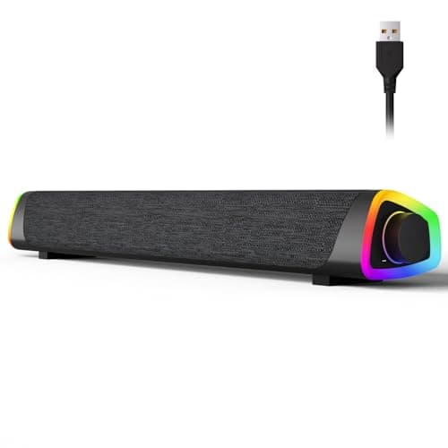 Image of SOULION R30 Plus Computer Speakers, Wired Powered Sound Bar, Colorful LED Lights with Switch Button, Computer SoundBar for Desktop, Gray (3.5mm jack not support)