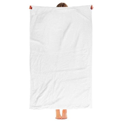 Image of Homenon Custom Personalized Beach Towel with Photos and Text,Customizable with Your Pictures and Message,Super Soft Bath Towels for Gifts Solid White 30x60 inch