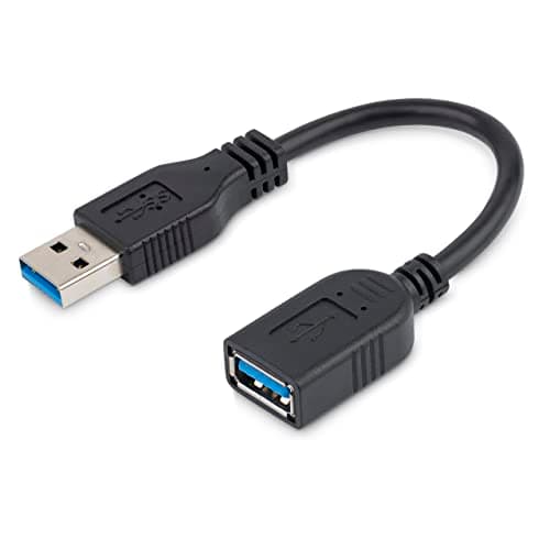 Image of StarTech.com 6in Short USB 3.0 Extension Adapter Cable (USB-A Male to USB-A Female) - USB 3.1 Gen 1 (5Gbps) Port Saver Cable - Black (USB3EXT6INBK)
