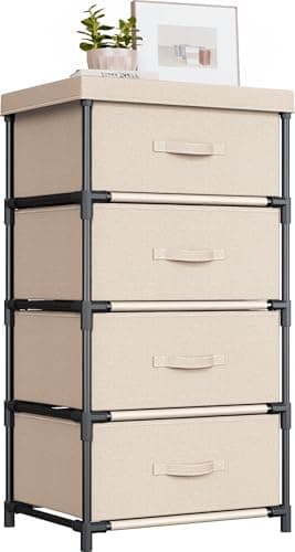 Image of WANGIRL Fabric Chest of Drawers Bedroom, 4 Drawers Storage Unit with Sturdy Steel Frame, Dresser Drawers for Bedroom, Living Room, Hallway, Office and Closet - Beige