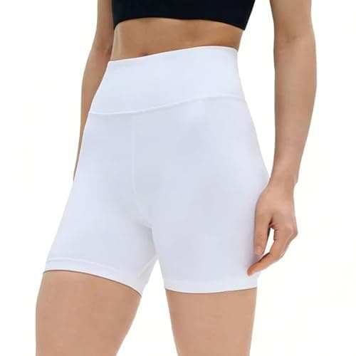 Image of BBXWANG Running Shorts Women High Waisted Tummy Control Cycling Yoga Gym Workout Sports Shorts Leggings (UK, Alpha, L, XL, Regular, Regular, White)