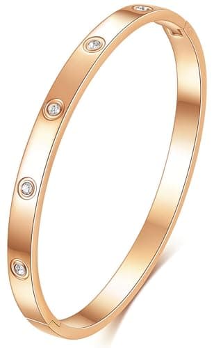 Image of Tidefire Stainless Steel Crystal Cubic Zirconia Bracelet 18K Gold Plated Women Bracelet Titanium Steel Bangle (084 Rose Gold)