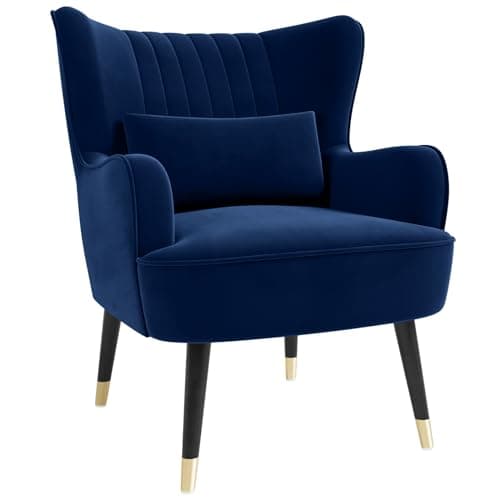 Image of Vesgantti Velvet Accent Chair with Lumbar Pillow, Modern Wing Back Armchair Lounge Chair, Large Cuddle Chair for Living Room Bedroom Study Room Office(Blue)