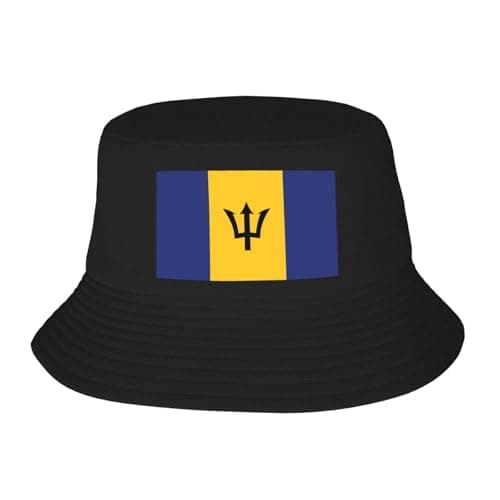Image of MKGOHLG Flag of Barbados Printed Adult Fisherman's Hat for Men and Women Foldable Headwear for Outdoor Activities Black