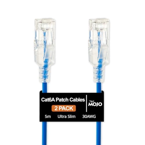 Image of Tecmojo Ultra Thin Ethernet Patch Cable 5M, 2 Pack, CAT6A UTP 10 Gigabit LAN Network Cable, 30AWG LSZH RJ45 Patch Cord Blue