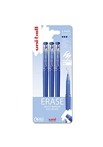 Image of uni-ball UF-222-07 Erasable Blue Ballpoint Gel Ink Pens (3 pack) - 0.7mm Tip, Erase Ink by Rubbing out with Eraser, for Writing, Drawing, Sketching, Art & Crafts, Home, School or Work