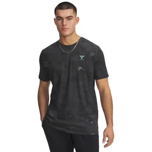Image of Under Armour Men's Project Rock All Over Print Short Sleeve T Shirt, (002) Black / / Jasper Blue, Large