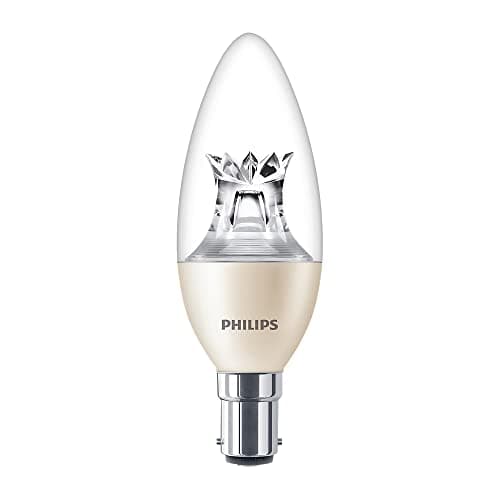 Image of Philips Master LED Diamond Spark, 5.5W (40W) B38 Candle Bulb, B15 Small Bayonet Cap, DimTone, Dimmable LED Lamp, Warm White Light, Clear Candle Design, Energy Saving Decorative Lighting, Long Life