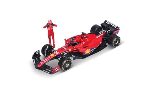 Image of Bburago Ferrari SF-23 Charles Leclerc #16 2023 - Realistic 1:24 Scale Model Car and Charles Leclerc Figure, Officially Licensed by Ferrari, Recommended Age 14+ Years