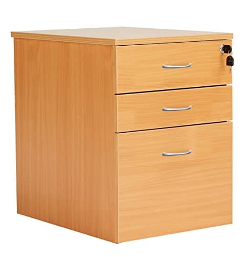Image of Office Hippo Heavy Duty 3 Drawer Mobile Pedestal Filing Cabinet, Lockable Office Storage, Beech, 40.4 x 50 x 63.6 cm, Home Office