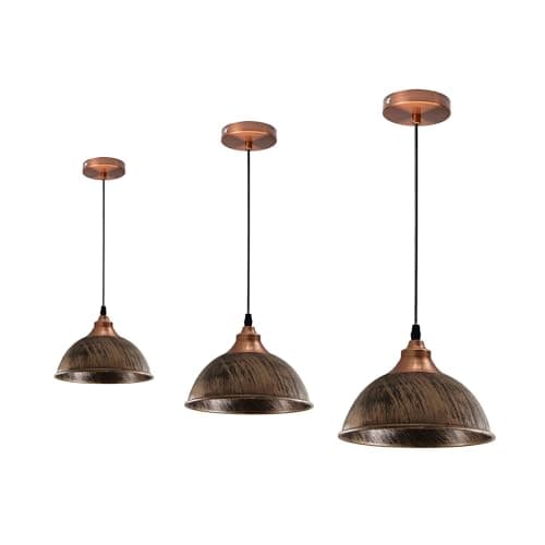 Image of LEDSone Vintage Metal Pendant Light Dome Shape 21cm Brushed Copper Shade Industrial Hanging Ceiling Lighting Without Bulb Ideal for Dining Room Bar Clubs & Restaurants (3 Pack)