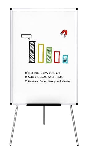 Image of VIZ-PRO Flipchart Easel Whiteboard, Magnetic Portable Dry Wipe Board 90 x 60 cm, Tripod White Board Height Adjustable
