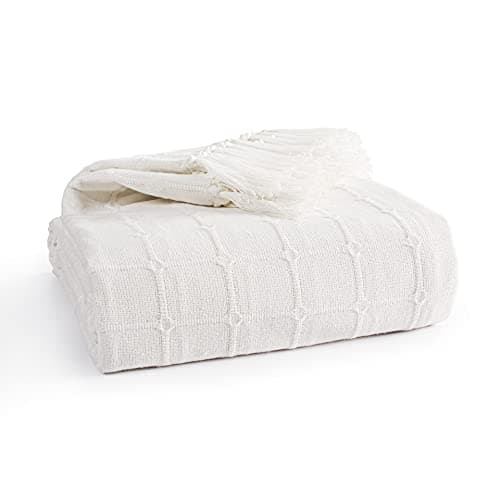 Image of EHC Throws for Sofas, Throws for Armchairs, Reversible Cotton Throw Blanket for 1 Seater Chair/Sofa/Bed 127 x 152 cm, Ivory