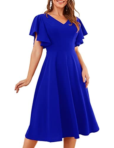 Image of RoyalBlue Dresses for Women A Line Swing Vintage Casual Tea Dresses for Party/Graduation/Homecoming/Wedding Guest/Prom/Church RoyalBlue L