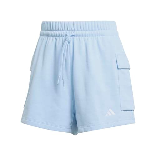 Image of adidas Women's Essentials Small Logo French Terry Cargo Shorts, Glow Blue/White, S