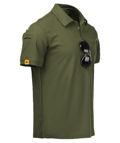 Image of JACKETOWN Men Polo Shirt Short Sleeve Breathable Tennis Shirt Summer Tshirts Men Button Front Polo Shirts for Men Adult Casual Sport Shirt Basic Regular-Fit Golf Shirt(XL Army Green)