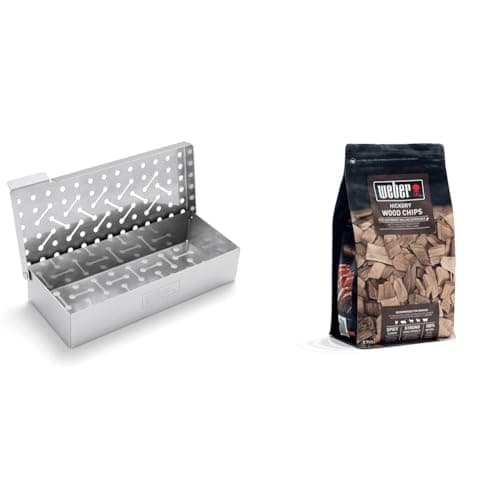 Image of Weber Universal Barbecue Smoker Box | Use Wood Chips to Add Smoky Flavour to BBQ Food | Hardwood Cooking Pellets | 0.7 kg