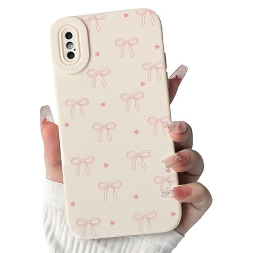 Image of NITITOP Compatible with iPhone XS Max Case Cute Bow Ribbon Love Heart Pattern Aesthetic Bowknot Design for Women Girls Color Back Soft TPU Shockproof More Protective Cover - Pink