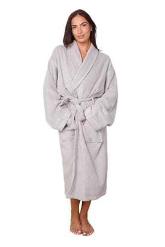 Image of GC GAVENO CAVAILIA Terry Bathrobe Men Women | Shawl Collar Flannel Bath Robes for Men Ladies | Terry Towelling Dressing Gowns Womens Bath Robe Spa Hotel Nightwear, Silver