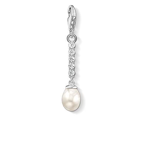 Image of Thomas Sabo Women Charm Pendant Pearl Zirconia Charm Club 925 Sterling Silver 1803-167-14