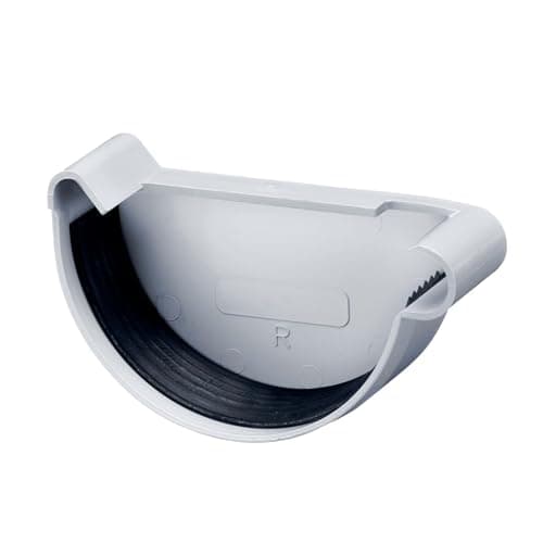 Image of INEFA Gutter End Cap Half-Round PVC 100mm Right Grey Plastic Push-Fit Installation