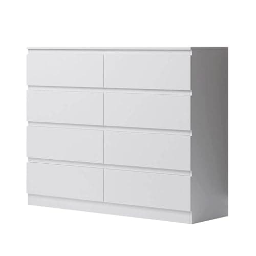 Image of FWStyle Matt White XL 8 Drawer Chest.Modern Bedroom Furniture Chest of Drawers, W110 x H99 x D40cm