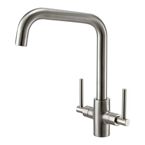Image of Brushed Steel Kitchen Tap Peppermint Dual Lever Kitchen Mixer Taps 1 Hole Brushed Nickel Sink Taps Mixer Monobloc Square Taps for Sinks Traditional