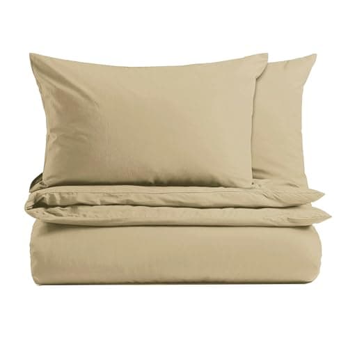 Image of MAGNA COLLECTION Single Duvet Cover Set - Hotel Quality Bedding Set (135x200cm) with Matching Pillowcase - Soft Brushed Microfibre Polyester Duvet Cover (Beige, Single)