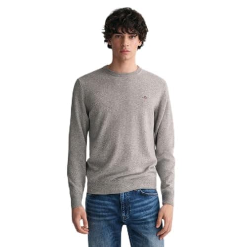 Image of GANT Men's Superfine Lambswool C-Neck Pullover, Grey Melange, XL