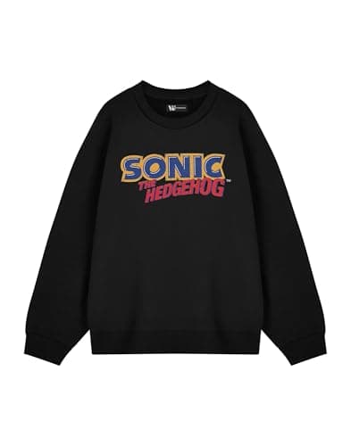 Image of Sonic The Hedgehog Distressed Logo Mens Black Sweatshirt | Retro Gaming Graphic Sweater | Classic Sega Video Game Apparel | Official Sonic Merchandise for Fans of Tails & Knuckles
