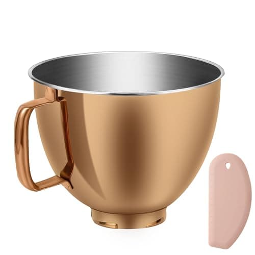 Image of 5 Quart Stainless Steel Mixer Bowl for KitchenAid Classic&Artisan Series 4.5-5 QT Tilt-Head Mixer, Copper Color, 18/8 Stainless Steel, Silicone Scraper, Dishwasher Safe. Fit K45SS KSM75 KSM90 KSM150
