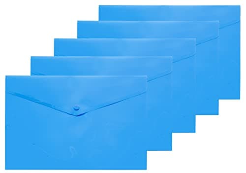 Image of eco-eco A4+ 50% Recycled Transparent Press Stud Popper Wallet, Plastic Folders (Pack of 5), Blue, eco035BLUE