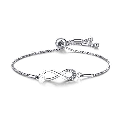 Image of CERSLIMO Silver Bracelet for Women, White Gold Plated Cubic Zirconia Paved Infinity Heart Round Circle Bracelets | Birthday Gift for Girls Ladies Mom Sister Best Friends Girlfriend Adjustable Bracelet