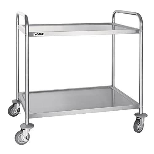 Image of Vogue Stainless Steel 2 Tier Clearing Trolley, Large - Kitchen Serving Cart, Ideal for Buffets, Catering, Events F998