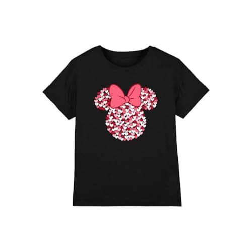 Image of Minnie Mouse Valentine's Day Heart Ears Silhouette Girls T Shirt, Black, 5-6 Years