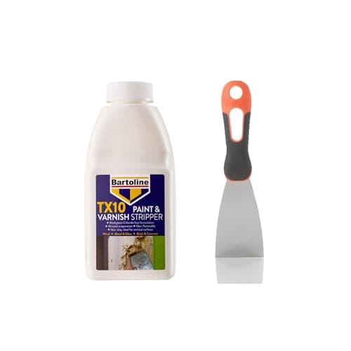 Image of Bundle of Bartoline TX10 Paint and Varnish Stripper 500ml – Extra Strong, Non-Caustic Paint Remover for Wood, Metal & More + Tetrion Filler Knife