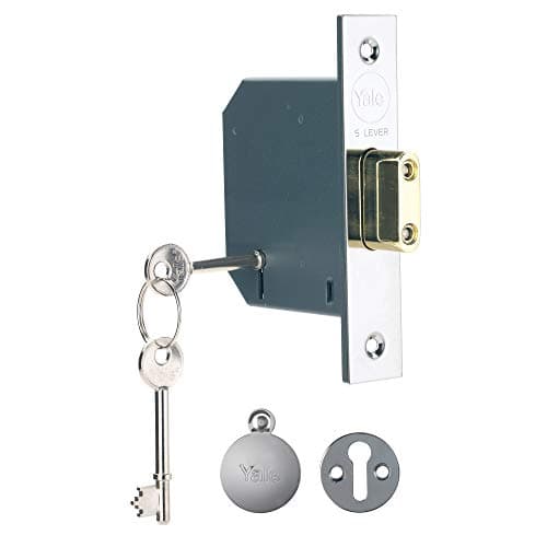 Image of Yale B-M552-CH-65 5 Lever Mortice Deadlock, Boxed, Suitable for External Doors, Polished Chrome, 2.5 Inch/64 mm