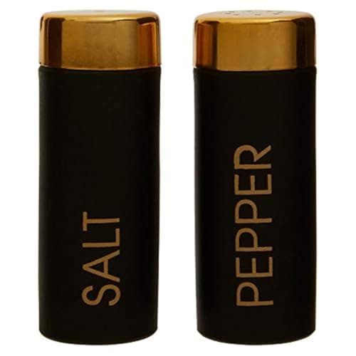 Image of Liberty Salt and Pepper Shaker Set, Black Enamel, Gold Finish Lid