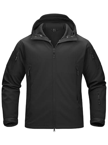 Image of TACVASEN Mens Jackets Winter Fleece Waterproof Military Jacket Sports Softshell Casual Jacket Tactical Army Combat Hoodies, Black, UK M (Tag L)