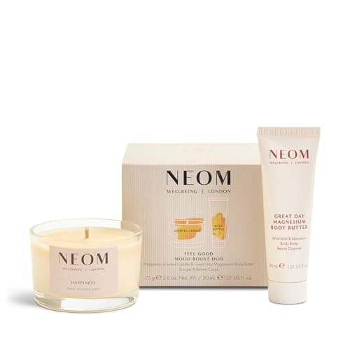 Image of Neom Feel Good Mood Boost Duo Gift Set I Contains: Happiness Travel Candle 75g, Great Day Magnesium Body Butter 30ml I 100% Natural Scent I Sprinkle happy vibes I Mother's Day Gift