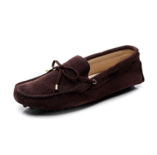 Image of Jamron Women's Classic Suede Bow Tie Loafers Comfort Handmade Slipper Moccasins Coffee 24208-2 UK6