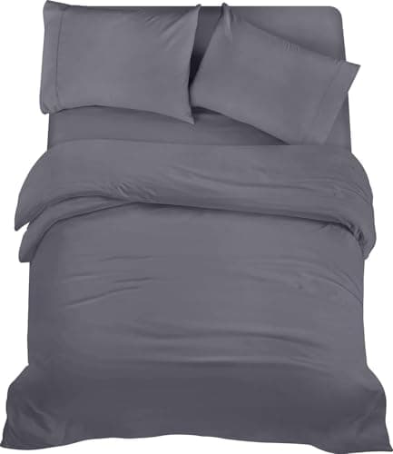 Image of Utopia Bedding 4 Piece King Bedding Set - Pack of 6 - Duvet Cover, Fitted Sheet with Pillow cases - Soft Brushed Microfiber Polyester (Grey)