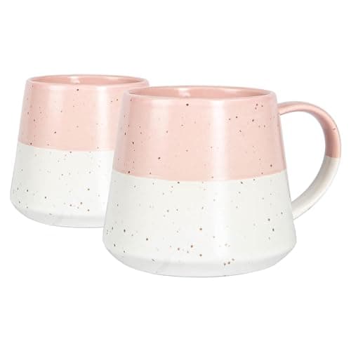 Image of Nicola Spring Ceramic Coffee Mugs Set - 370ml - Pack of 2 Dusty Pink Dipped Flecked Stoneware Coffee Cups Dishwasher & Microwave Safe Large Tea Mugs for Hot Drinks, Hot Chocolate, Tea